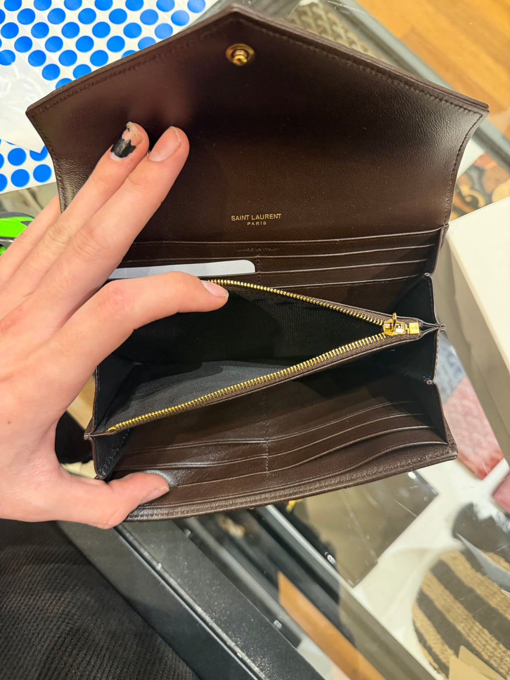 Saint Laurent Cassandre Large Flap Wallet - Brown Lambskin