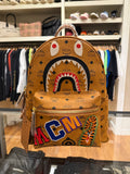 MCM x Bape Shark Backpack Visetos Cognac