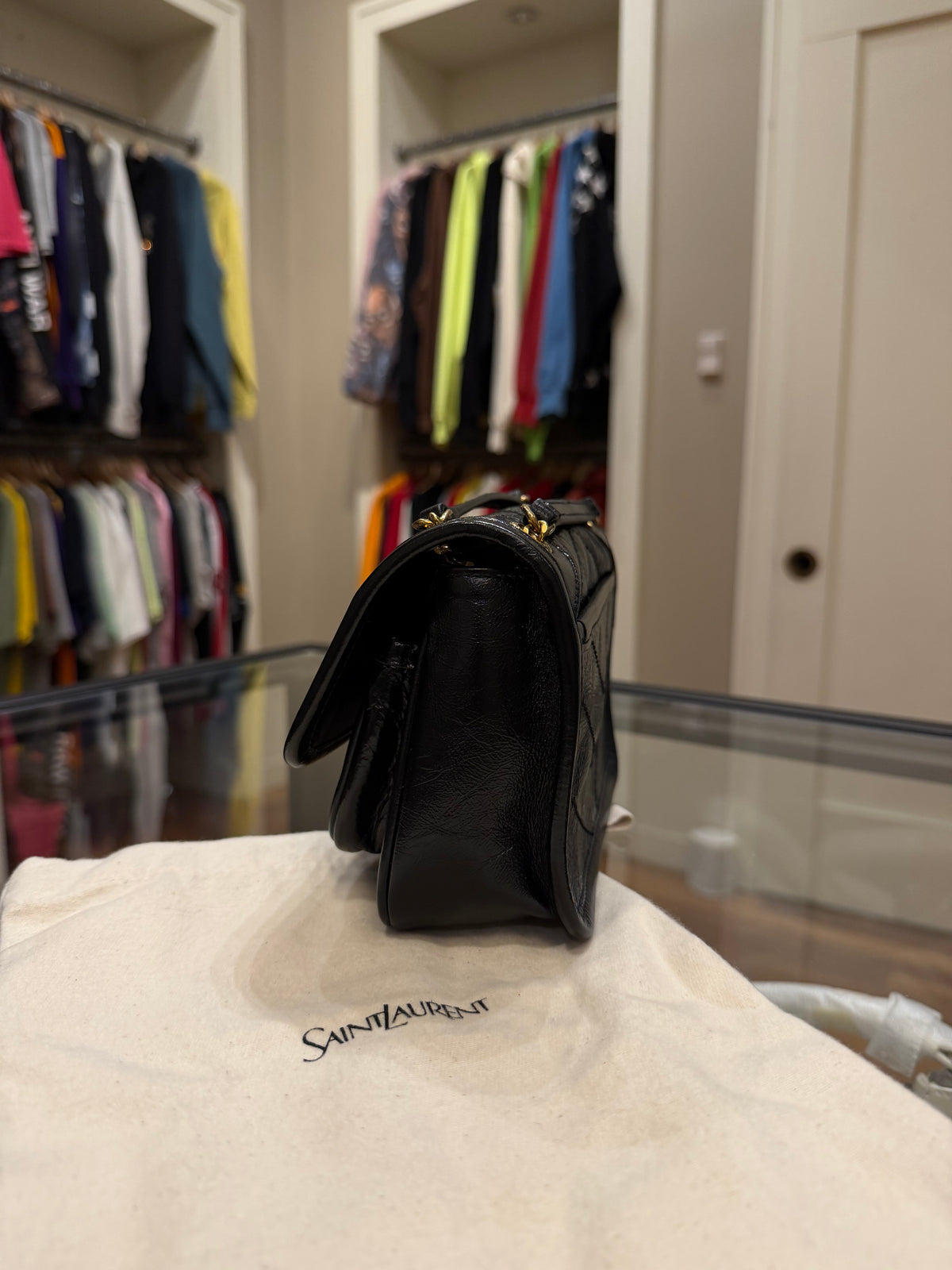 Saint Laurent Crinkled Leather Niki Mini - Black