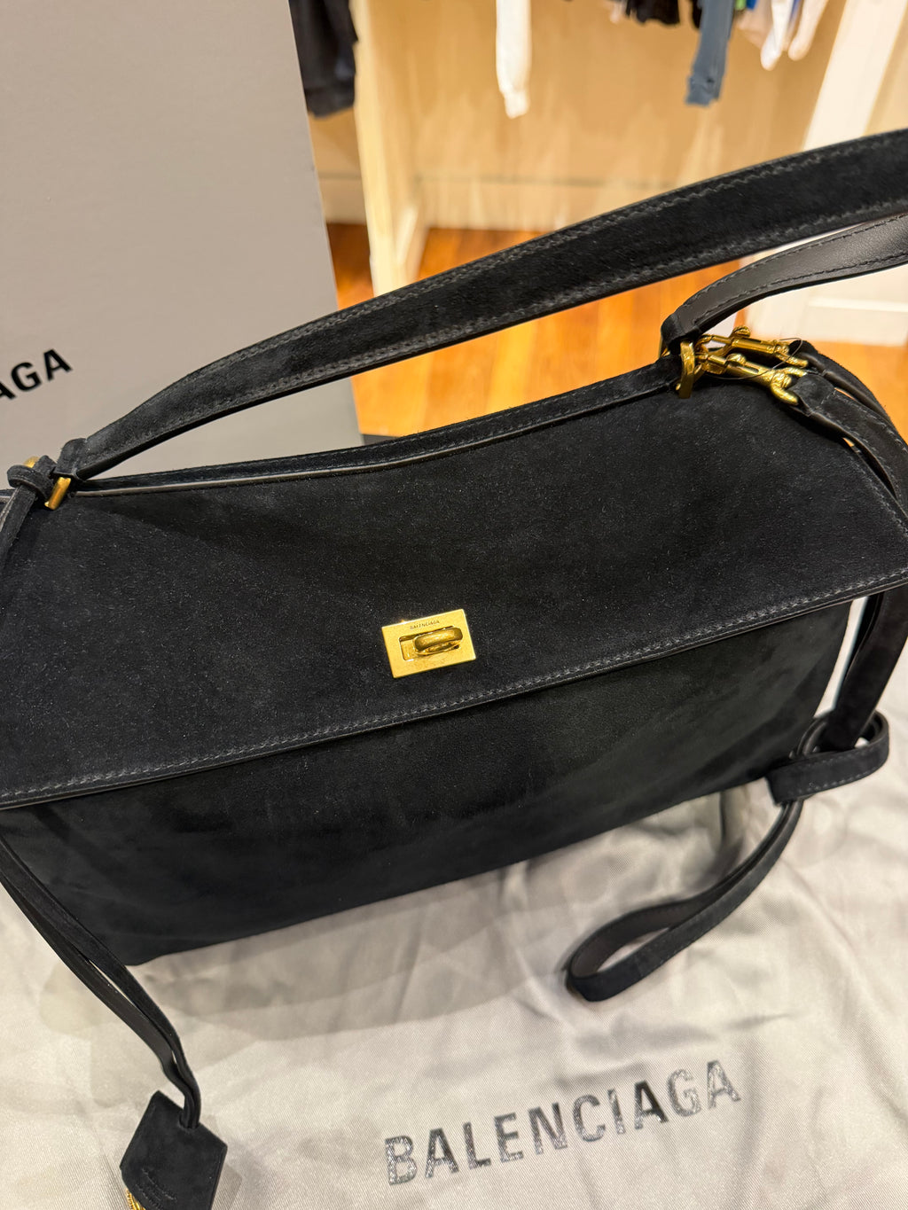 Balenciaga Rodeo Bag Black Suede - Medium