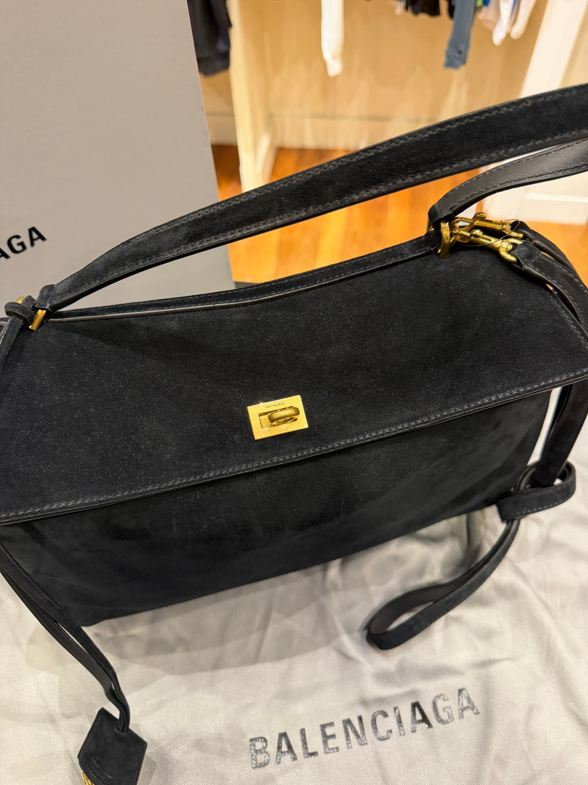 Balenciaga Rodeo Bag Black Suede - Medium