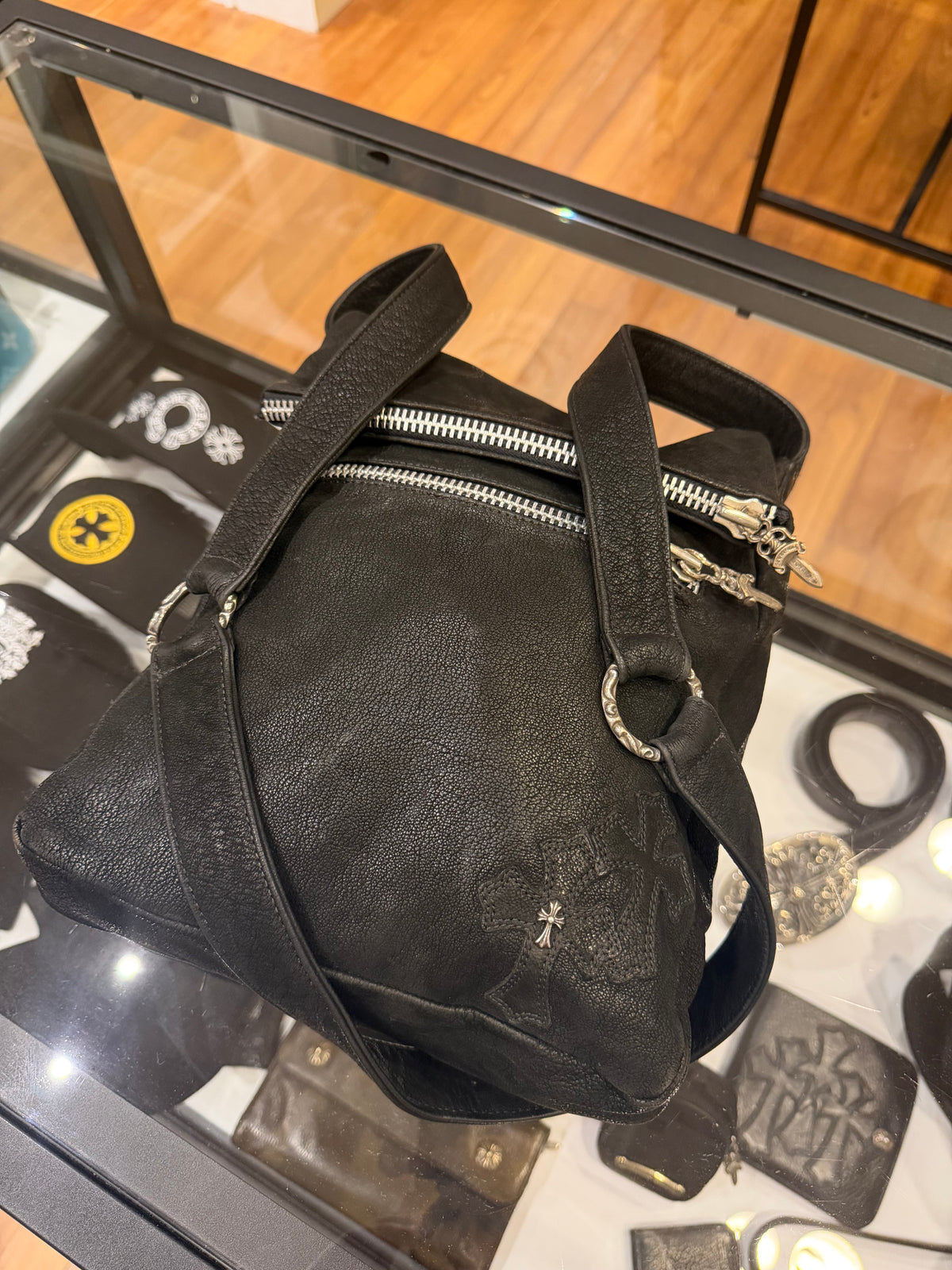 Chrome Hearts Blistered Leather Side Bag With Cross Patch