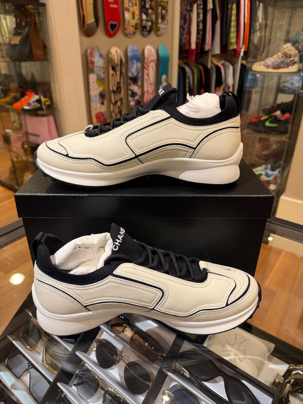 Chanel Calfskin Paneled Trainers - Black / Ivory
