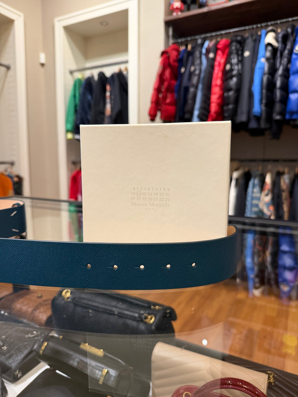 Maison Margiela Four Stitch Grained Leather Belt - Blue