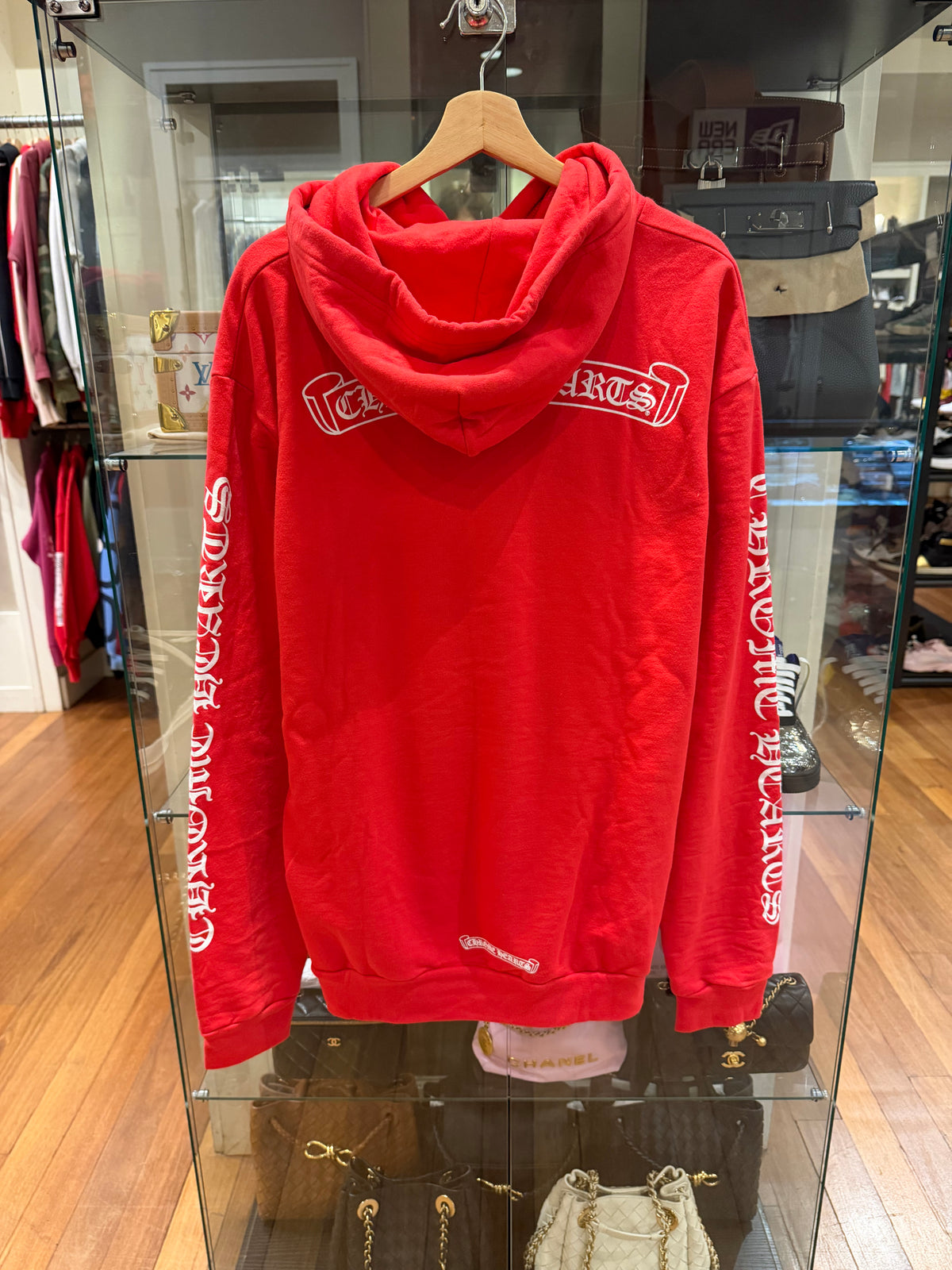 Chrome Hearts Scroll Logo Hoodie - Red/White
