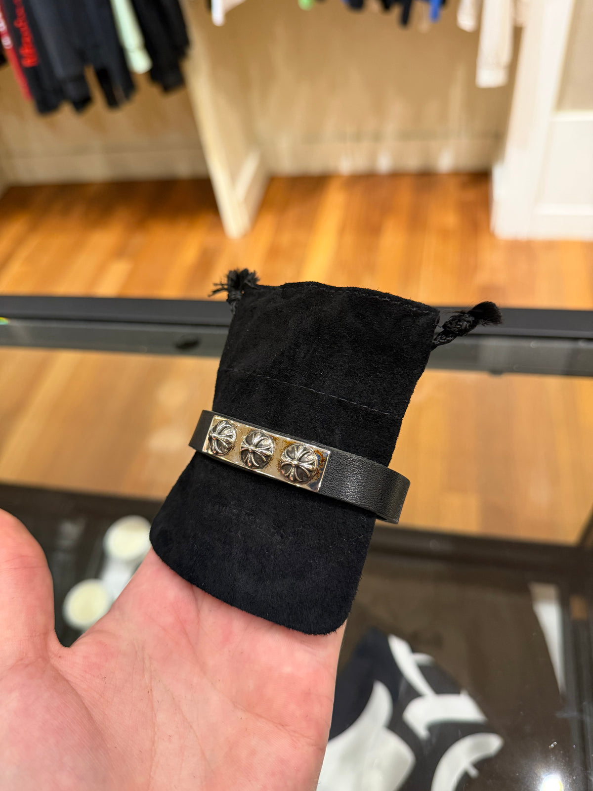 Chrome Hearts Leather Snap Cross Ball Bracelet