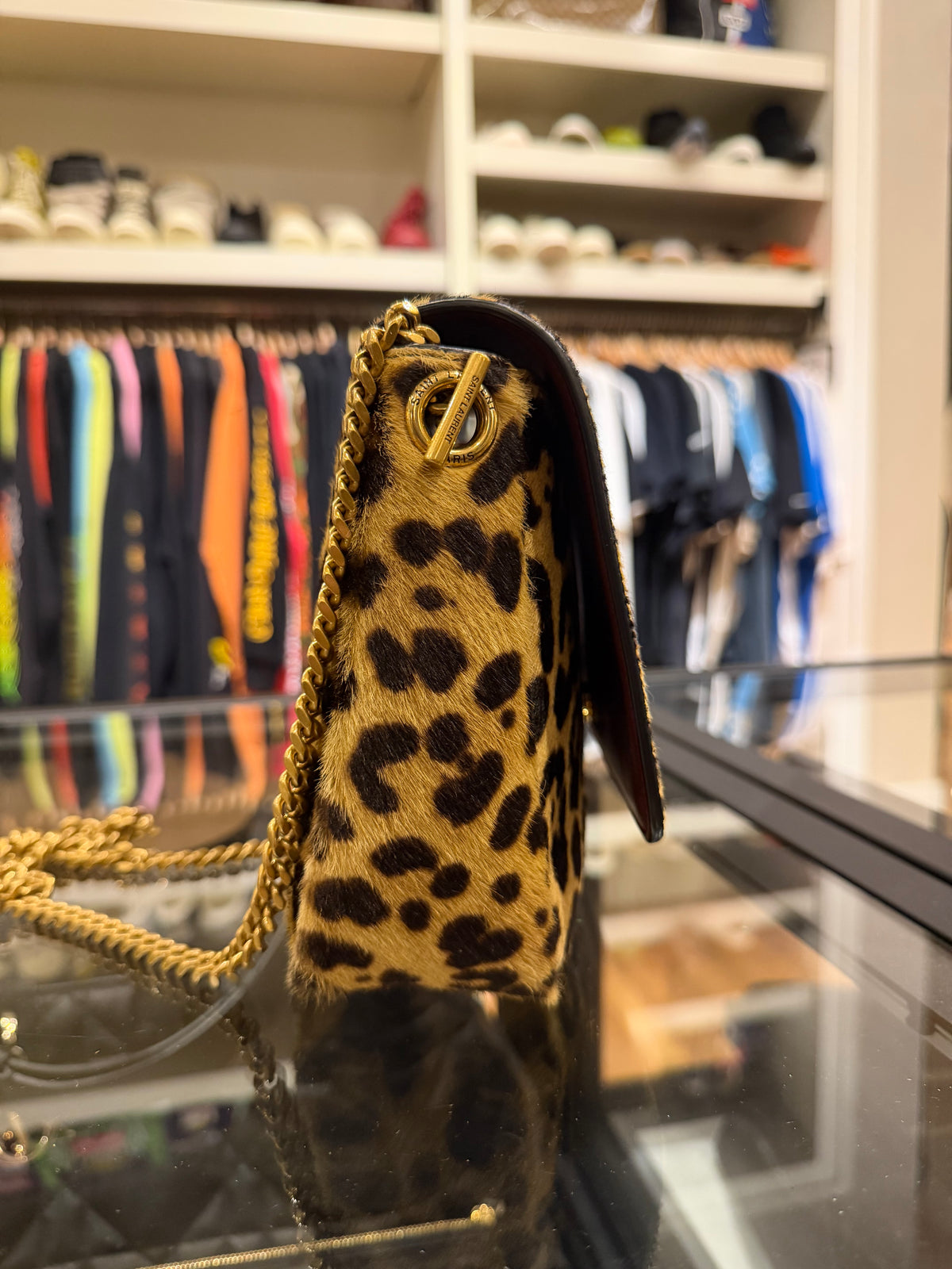 Saint Laurent Kate Leopard Pony Hair Crossbody Bag