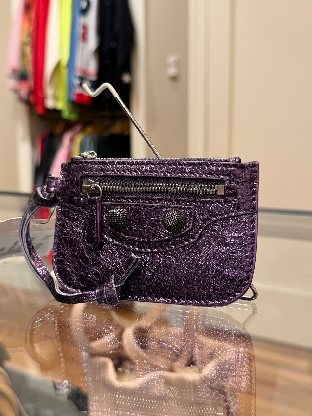 Balenciaga Le Cagole Metallic Arena Lambskin Coin Purse