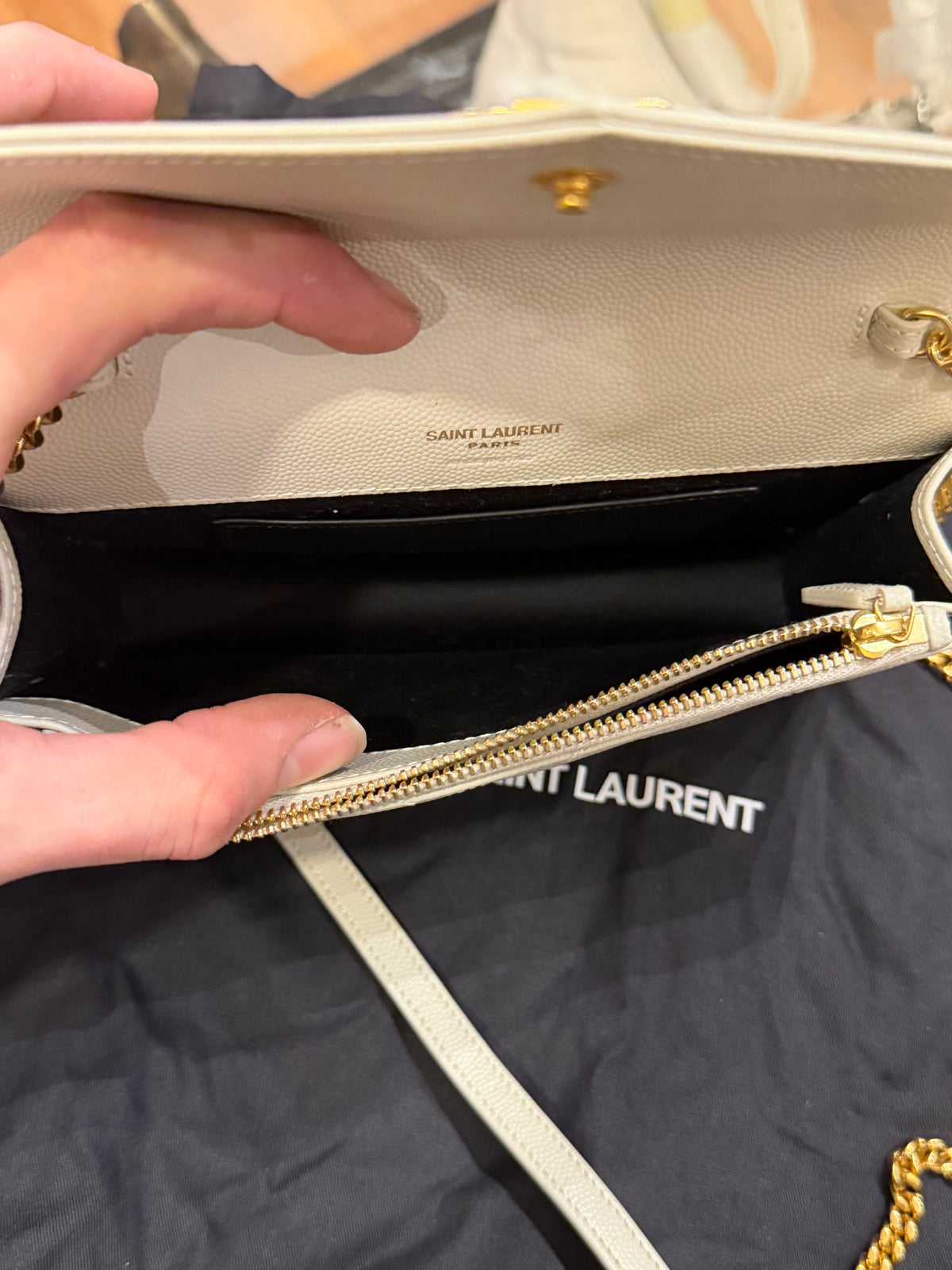 Saint Laurent Cassandre Envelope Chain Wallet - Beige
