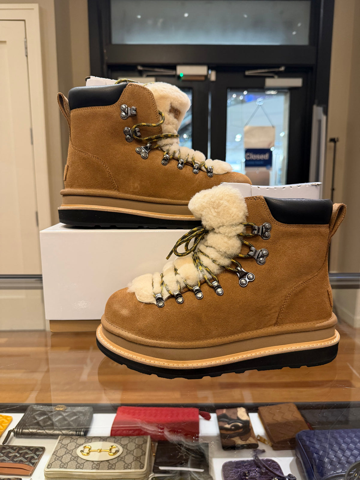 UGG x Sacai Suede & Shearling Hiking Boots - Khaki
