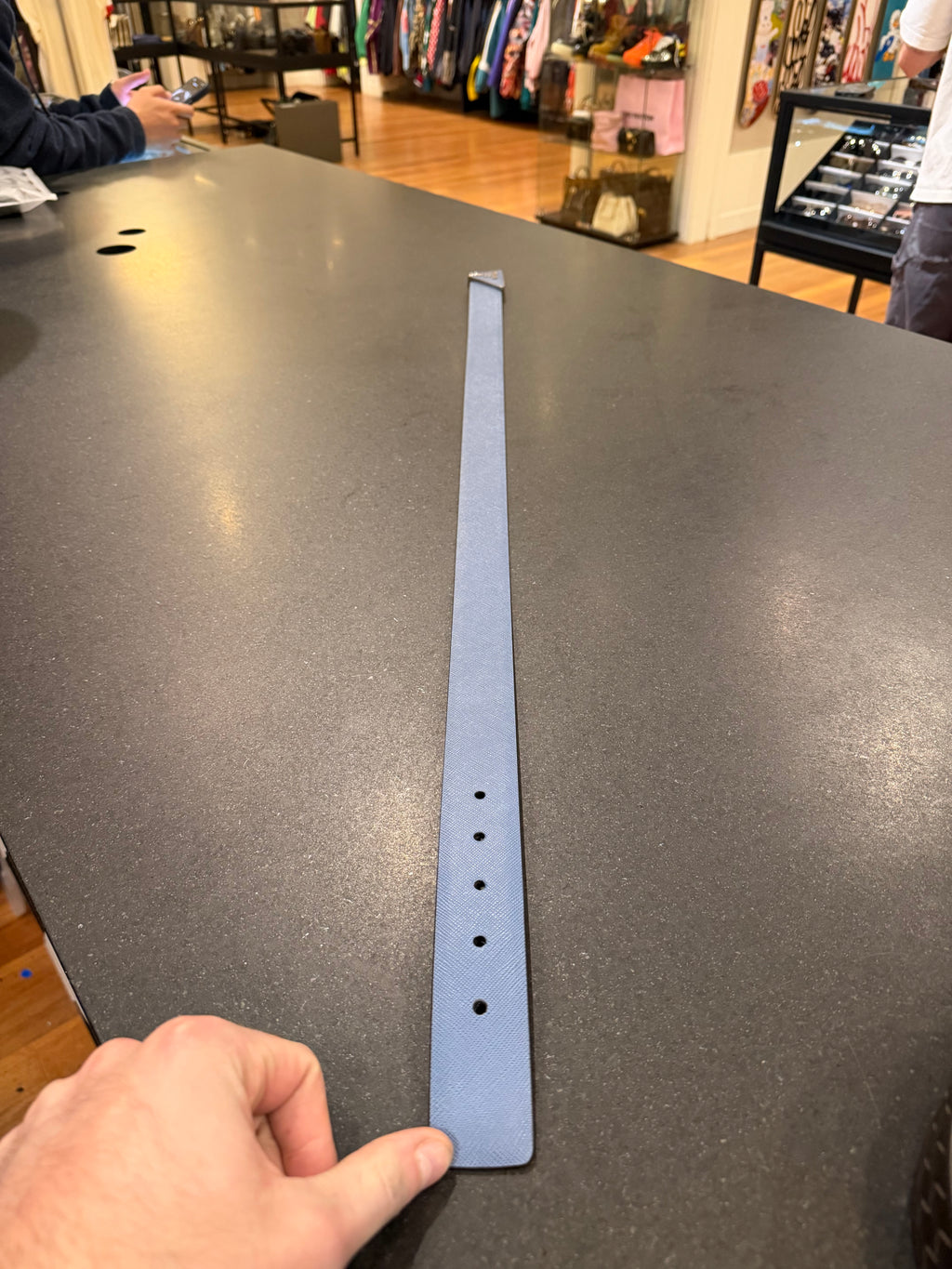 Prada Saffino Leather Reversible Belt - Blue