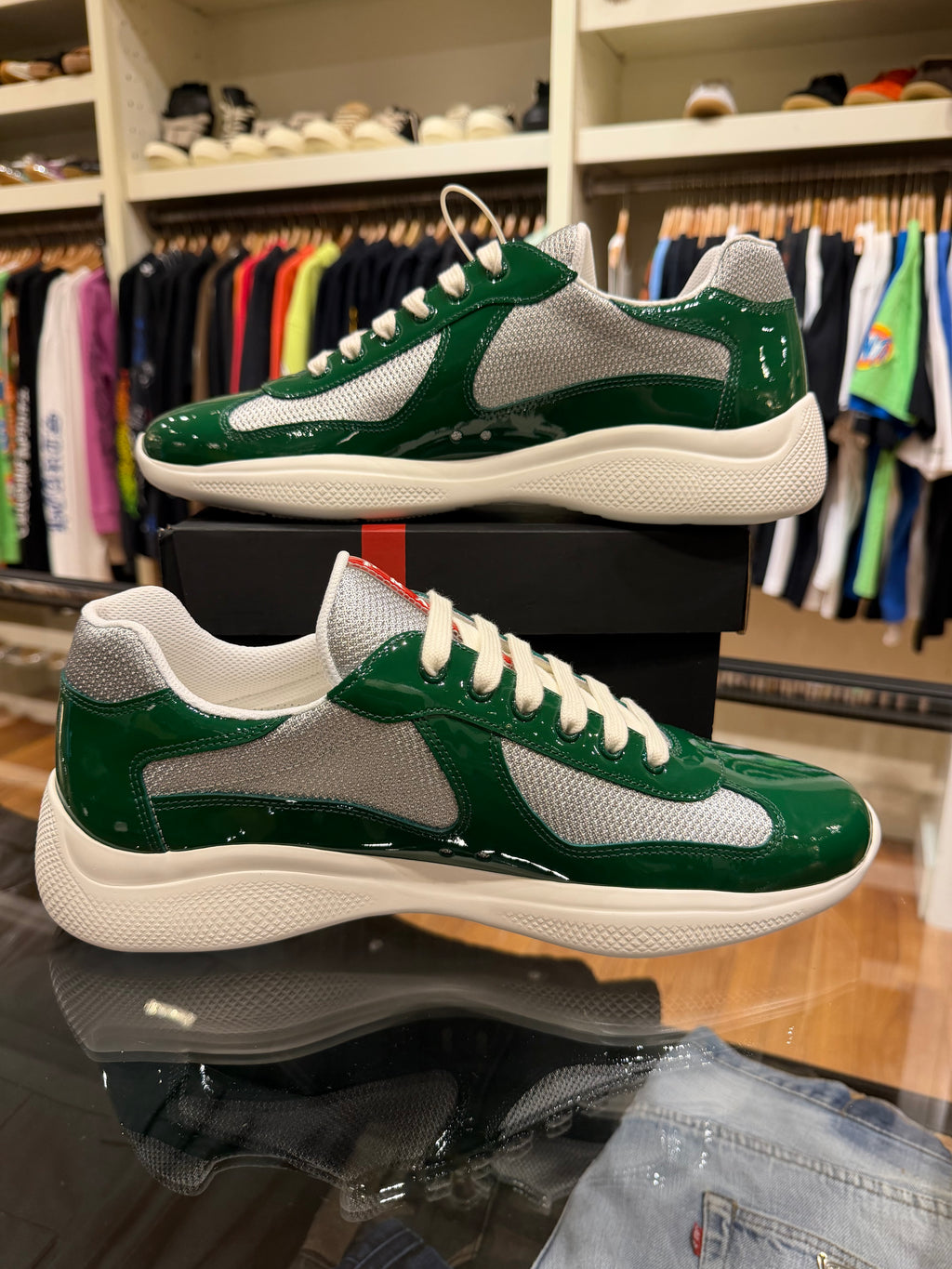 Prada Americas Cup Patent Leather - Green & Silver