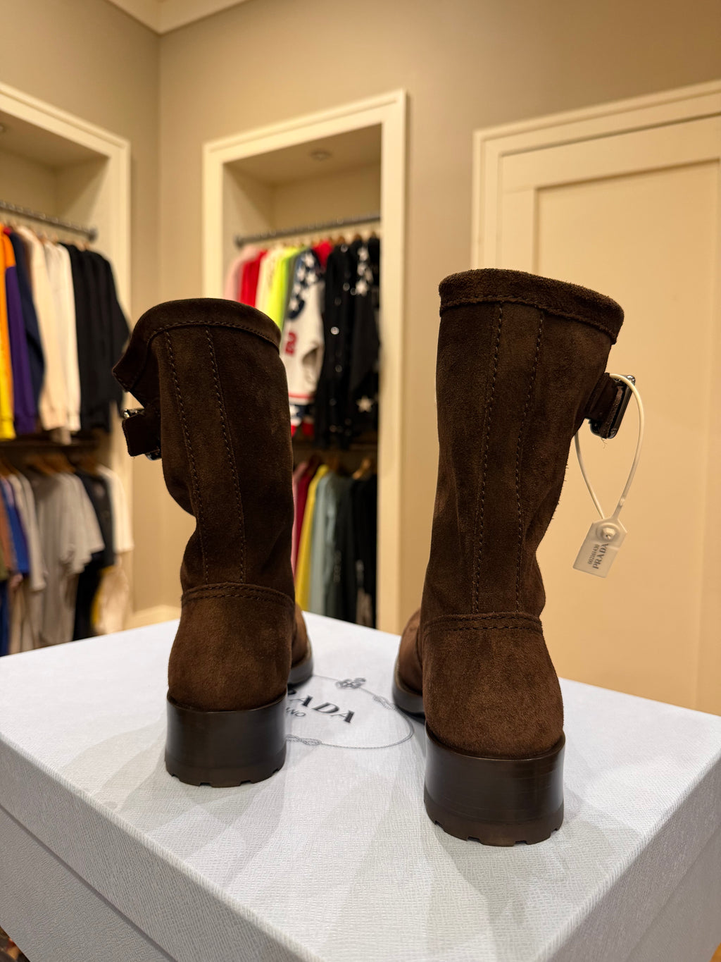 Prada Women’s Suede Mid-Calf Boots - Dark Brown