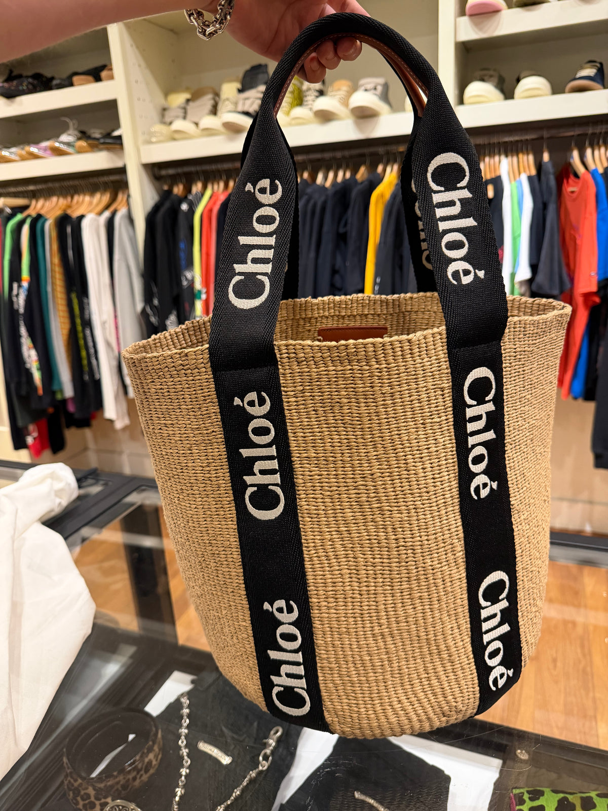 Chloe Raffia Woody Basket Tote Large