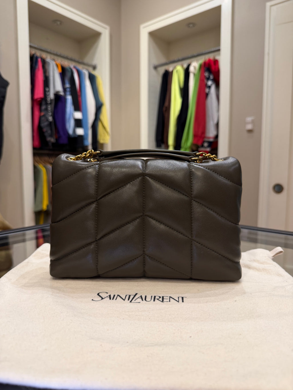 Saint Laurent Quilted Toy Puffer In Lambskin - Light Musk