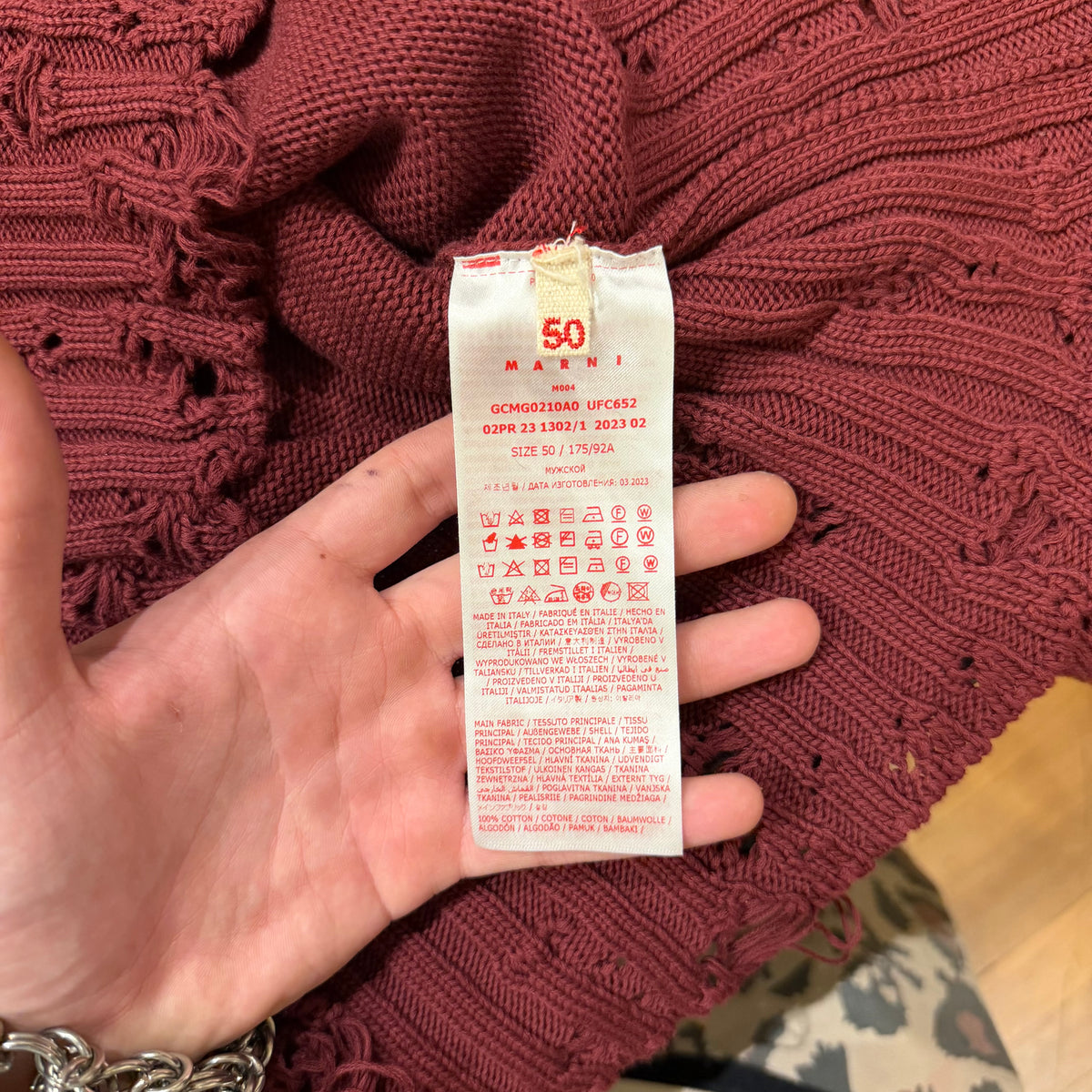Marni Engineered Destruction/Distressed Sweater - Burgundy