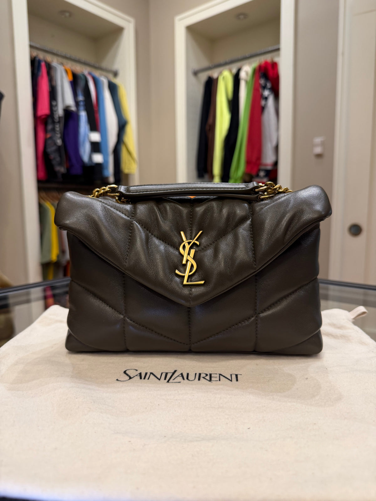 Saint Laurent Quilted Toy Puffer In Lambskin - Light Musk