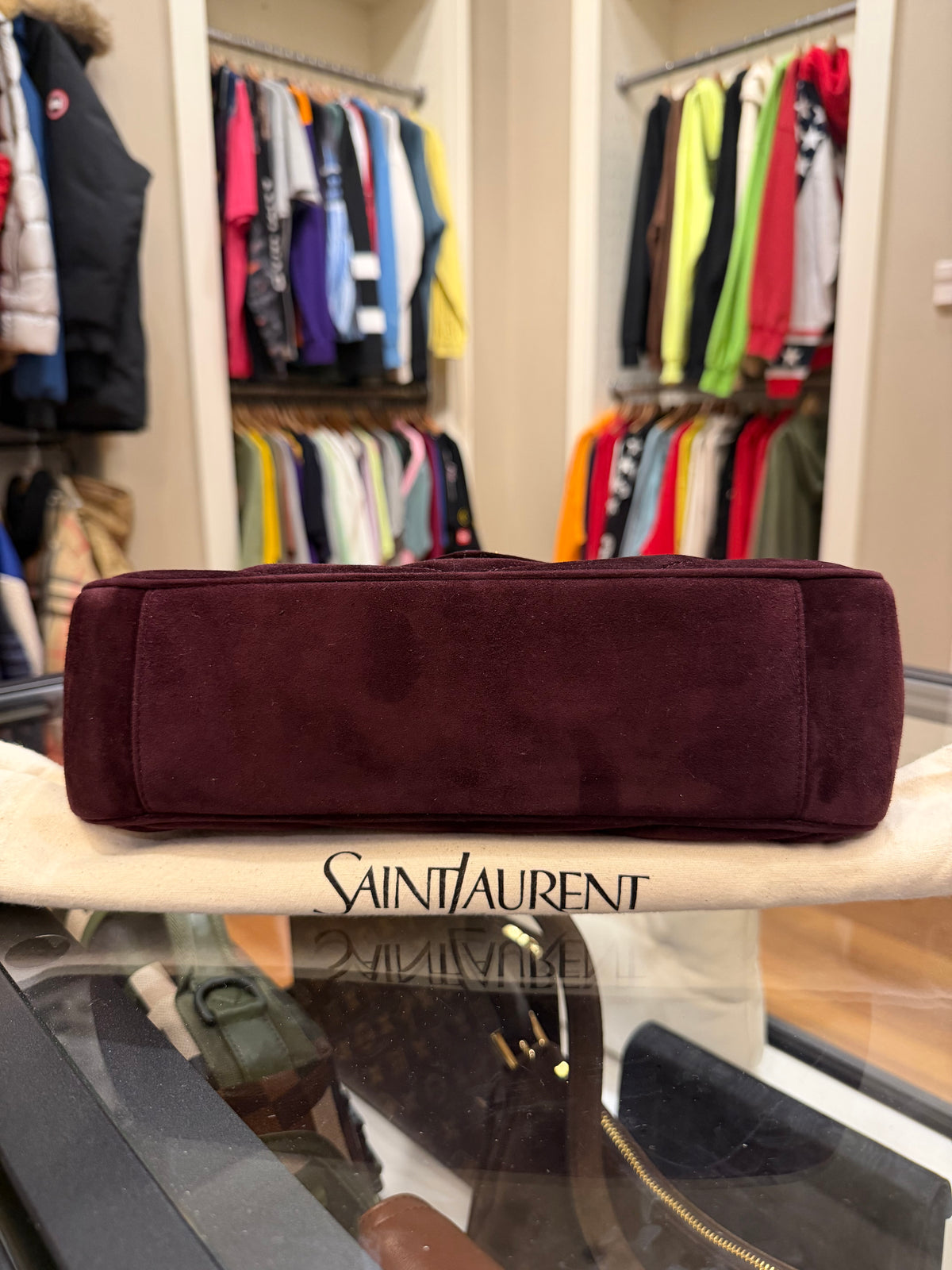 Saint Laurent LouLou Medium In Matelasse Suede - Smoky Burgundy