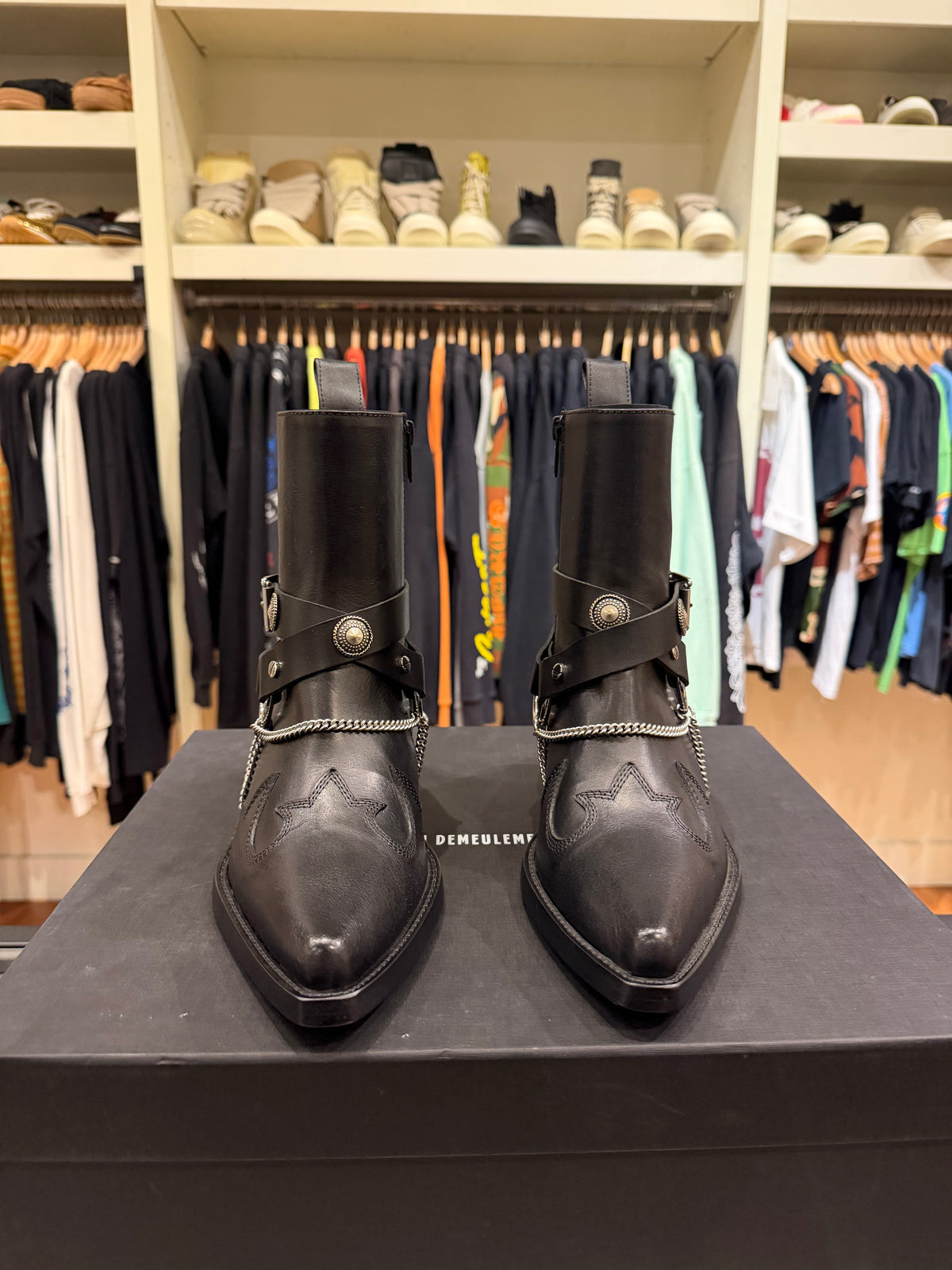 Ann Demeulemeester Leva Santiags Ankle Boots - Black/Silver
