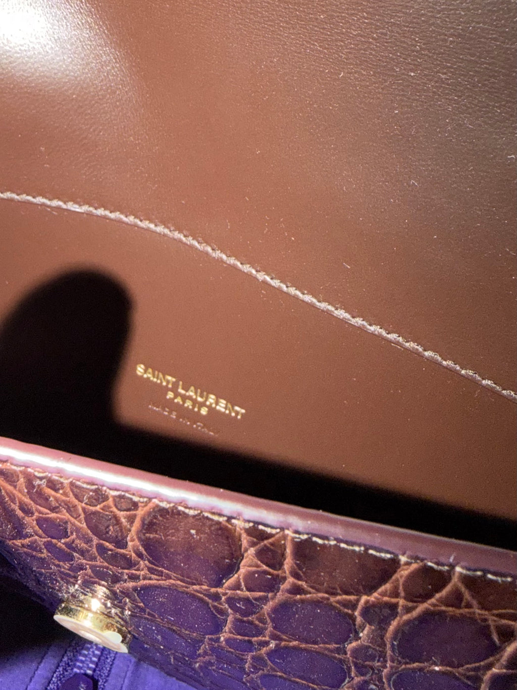 Saint Laurent Paris Embossed Crocodile Leather Pochette - Brown