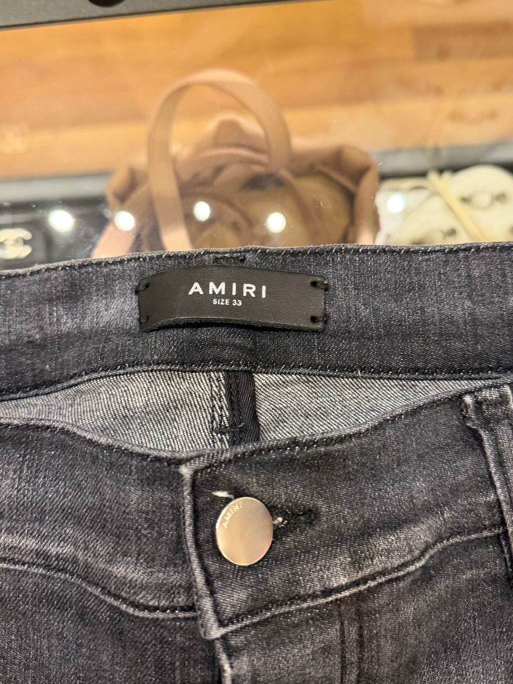 Amiri MX1 Distressed Skinny Denim Jeans - Grey/Black Patches
