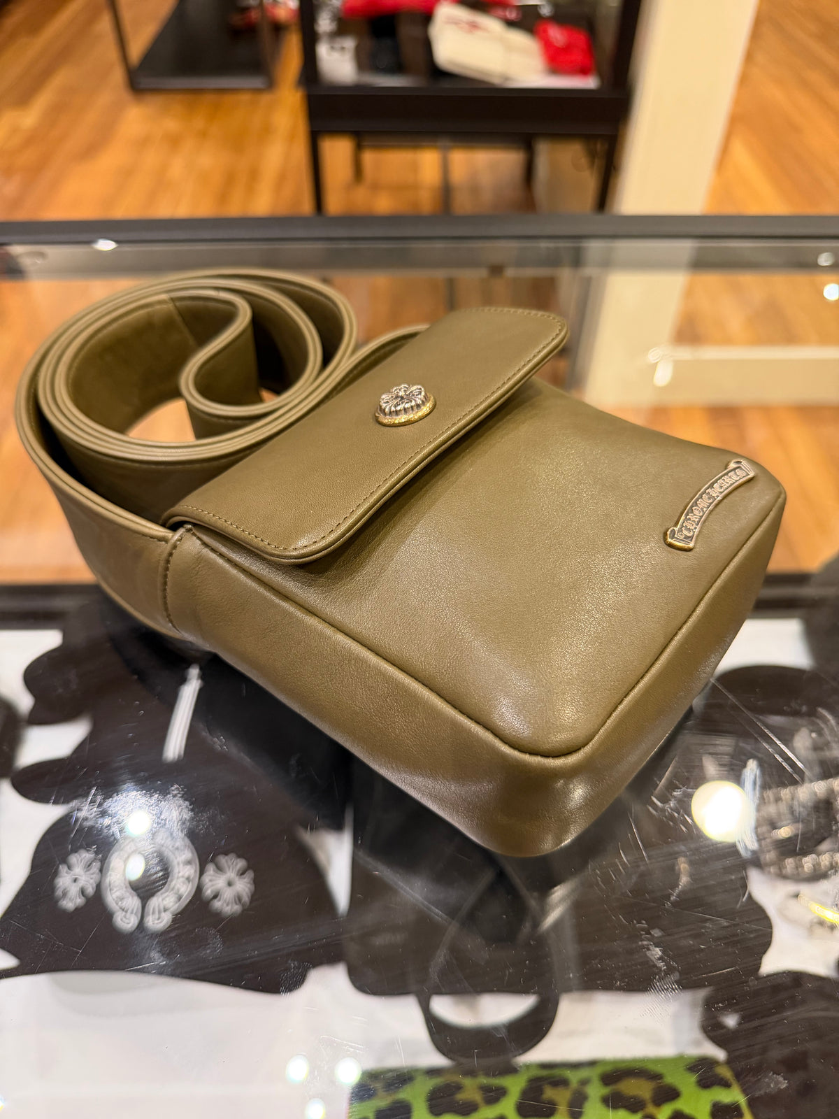 Chrome Hearts Hot Pot Leather Shoulder Bag - Olive