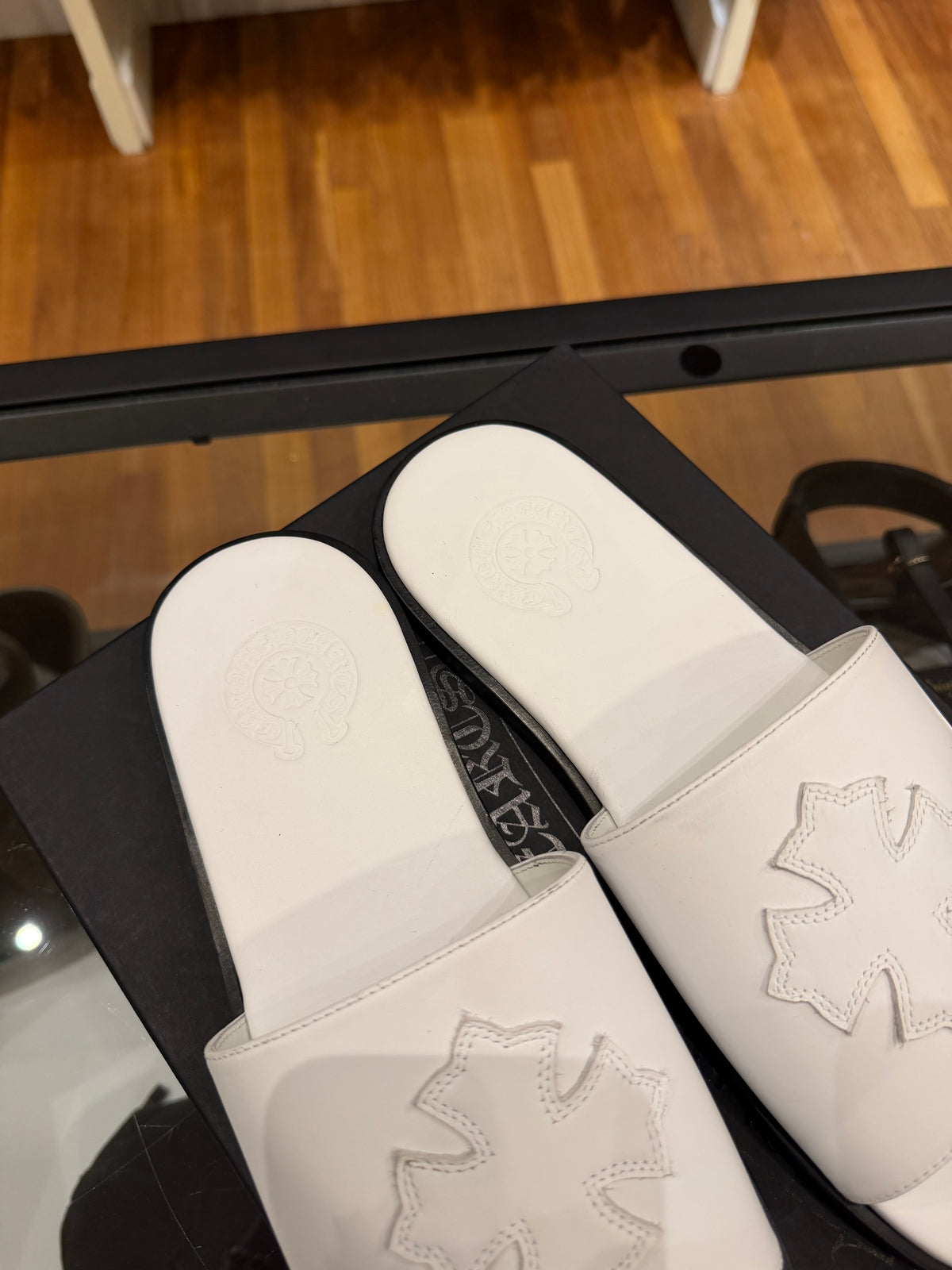 Chrome Hearts Leather CH Plus Patch Sandals - White