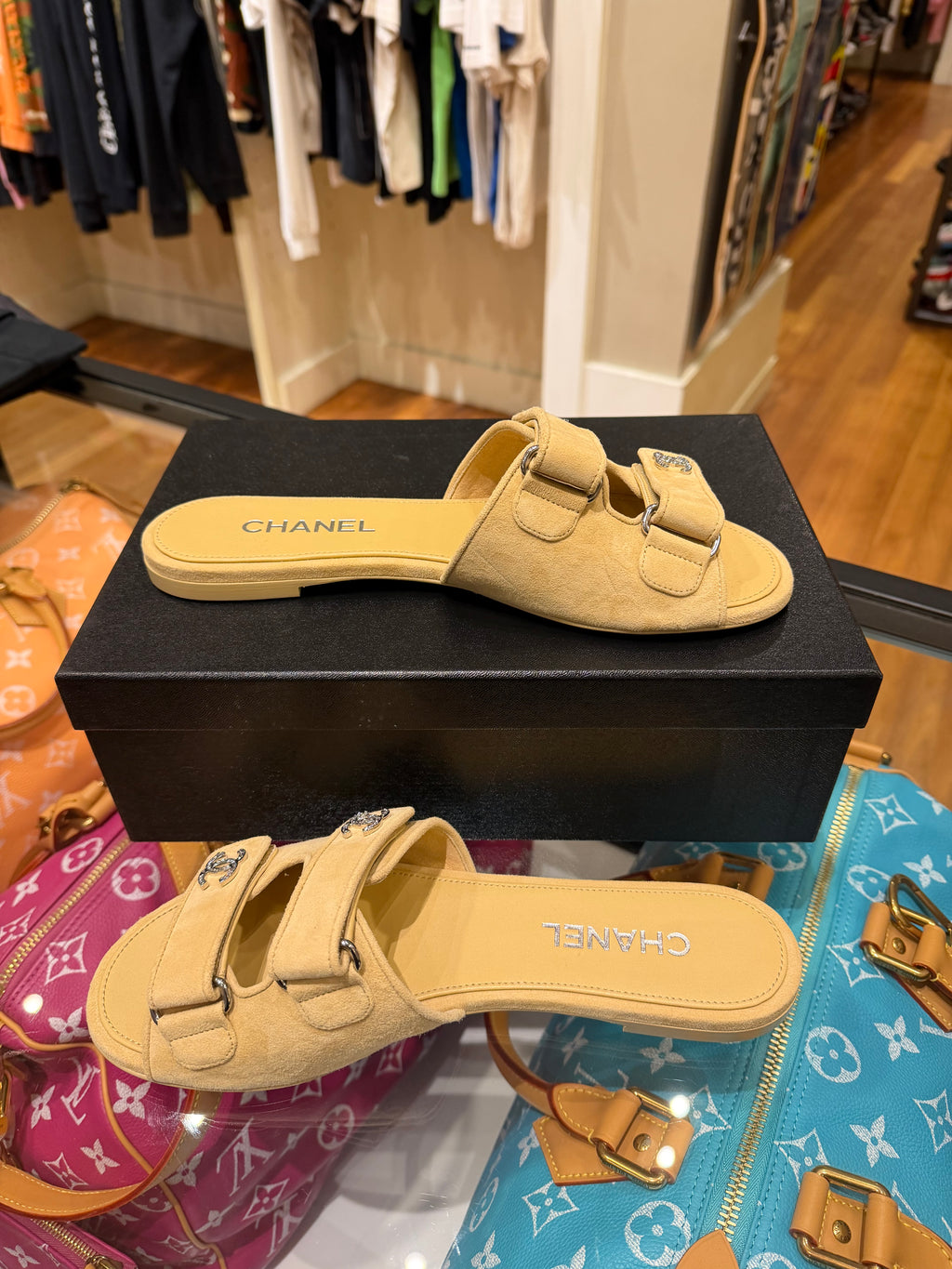 Chanel CC Velcro Strap Sandals - Beige