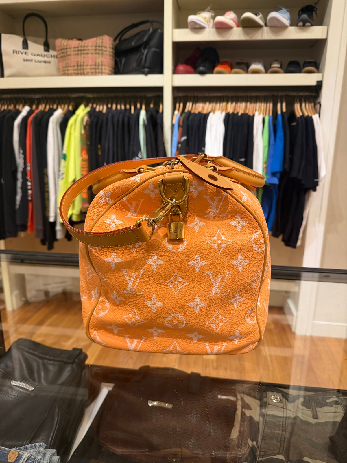 Louis Vuitton P9 Speedy 40 Peach Duffle Bag
