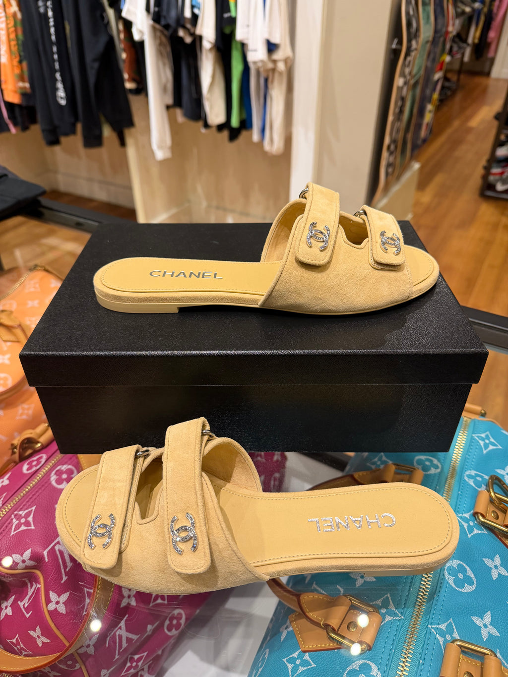 Chanel CC Velcro Strap Sandals - Beige