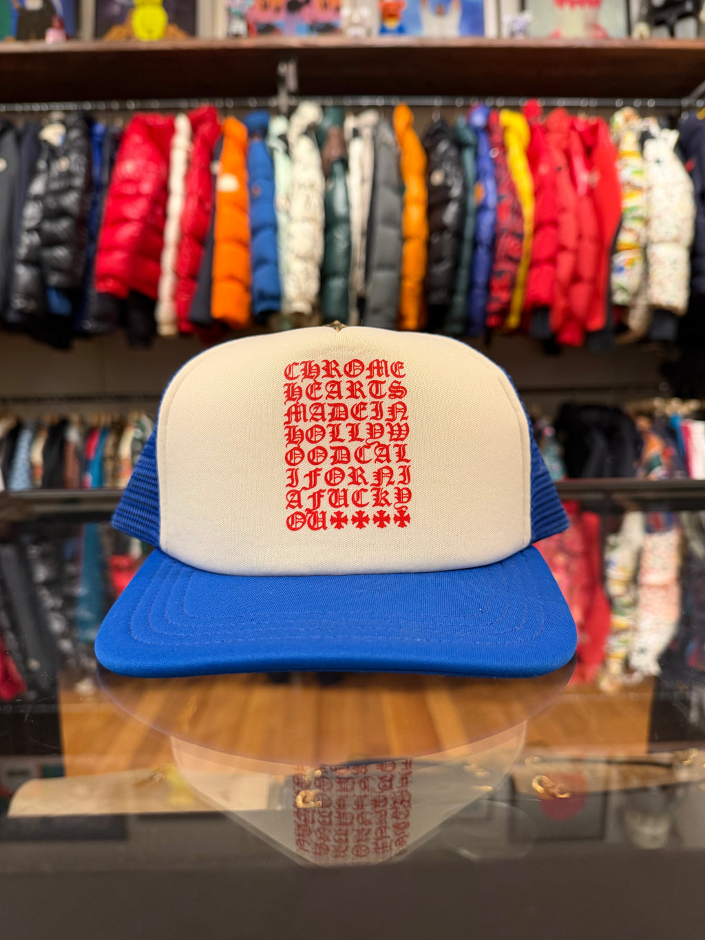 Chrome Hearts Eyechart Trucker Hat - Blue/White