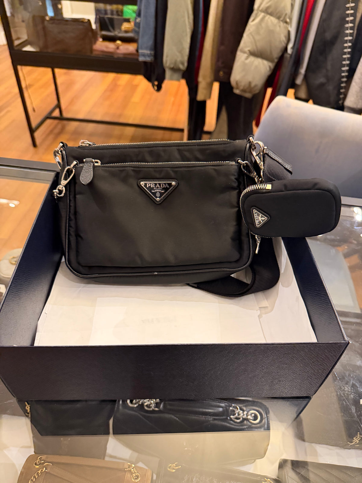 Prada Re-Nylon and Saffiano Mini Shoulder Bag - Black