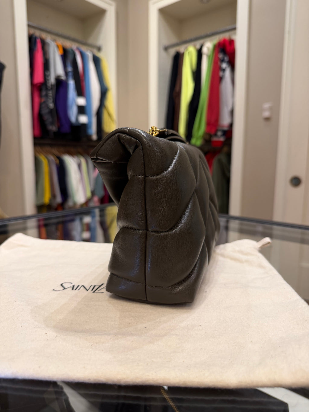 Saint Laurent Quilted Toy Puffer In Lambskin - Light Musk