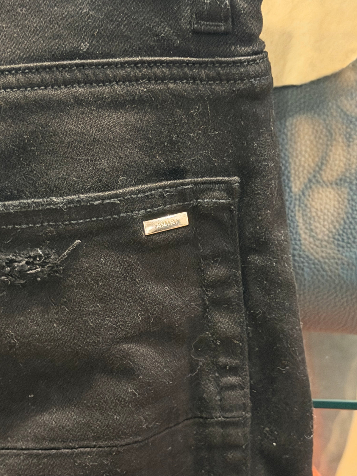 Amiri MX1 Distressed Skinny Jeans - Black/Black Patches