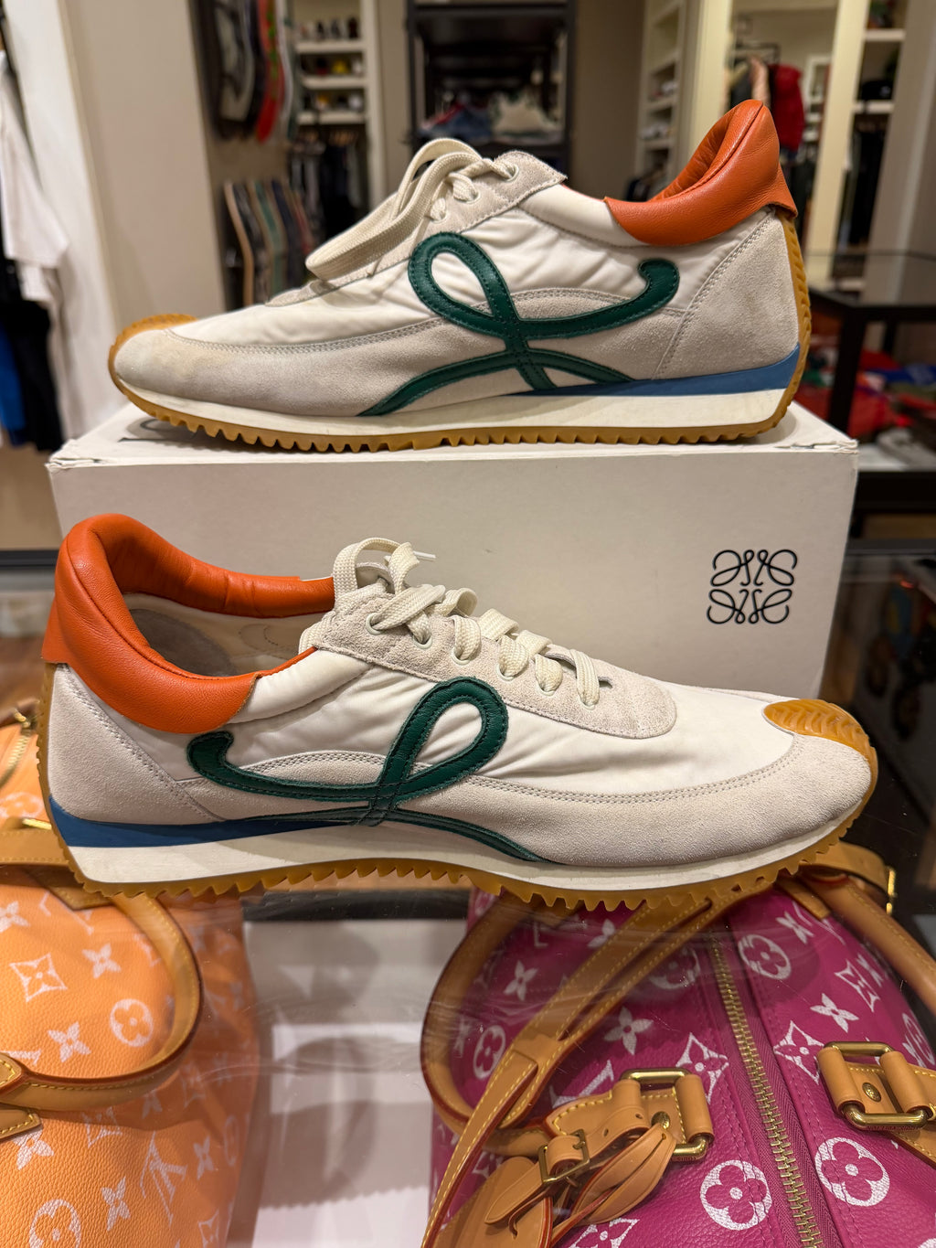 Loewe Flow Runners - White / Dark Green / Orange