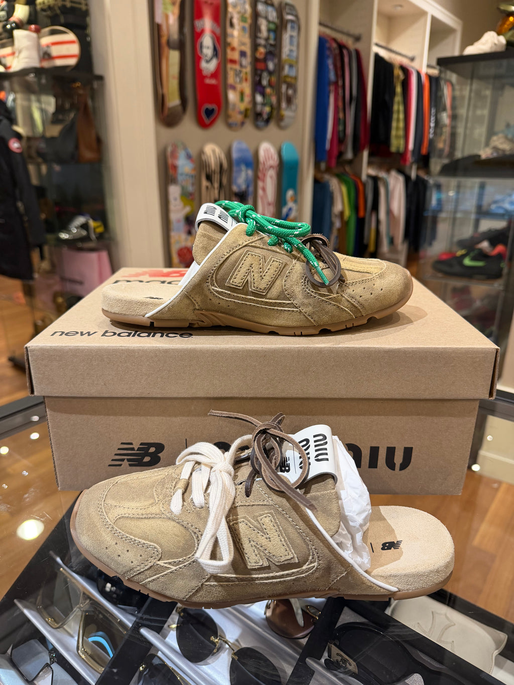 Miu Miu x New Balance 530 SL Faded Suede Mules