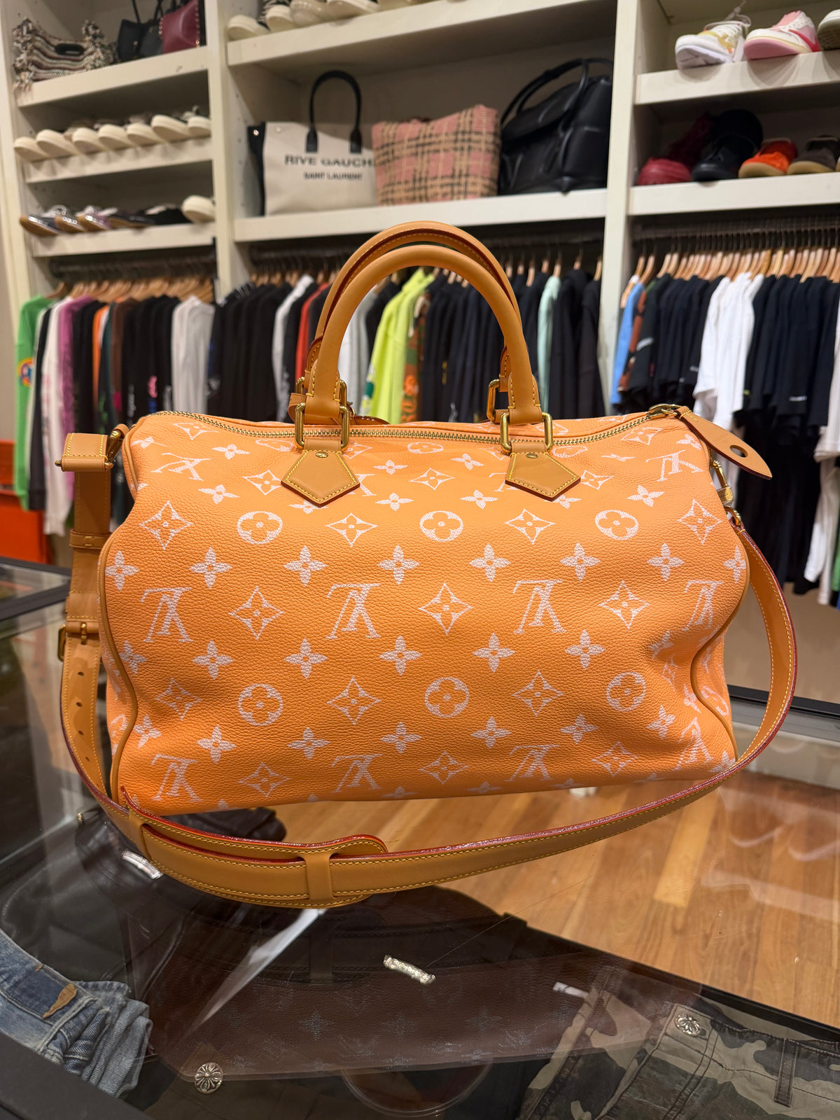 Louis Vuitton P9 Speedy 40 Peach Duffle Bag