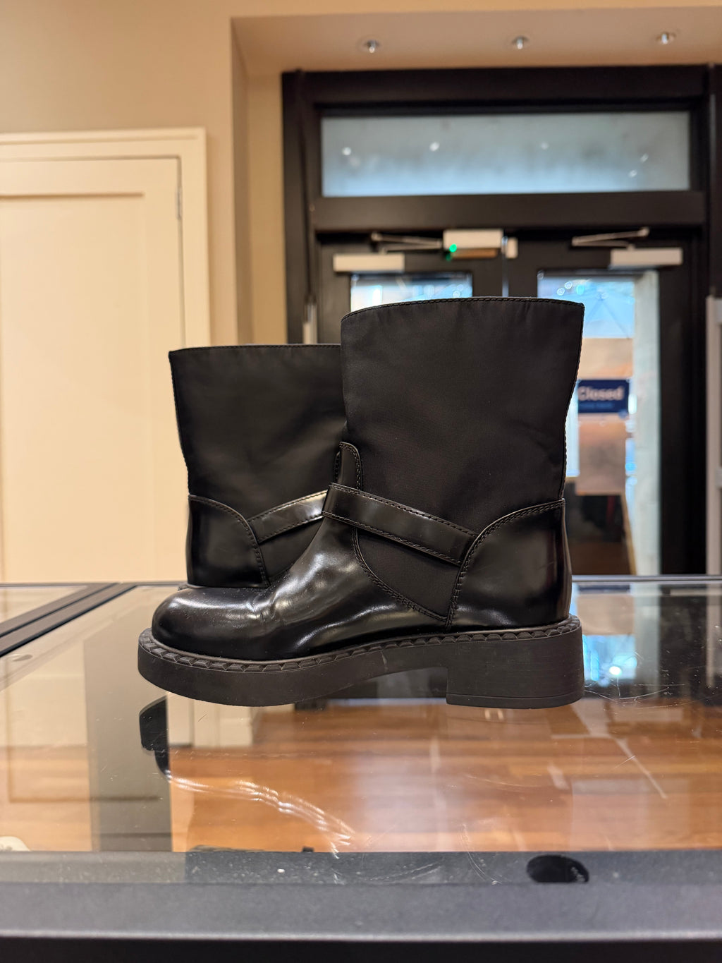 Prada Ankle Strap Nylon Moto Boots