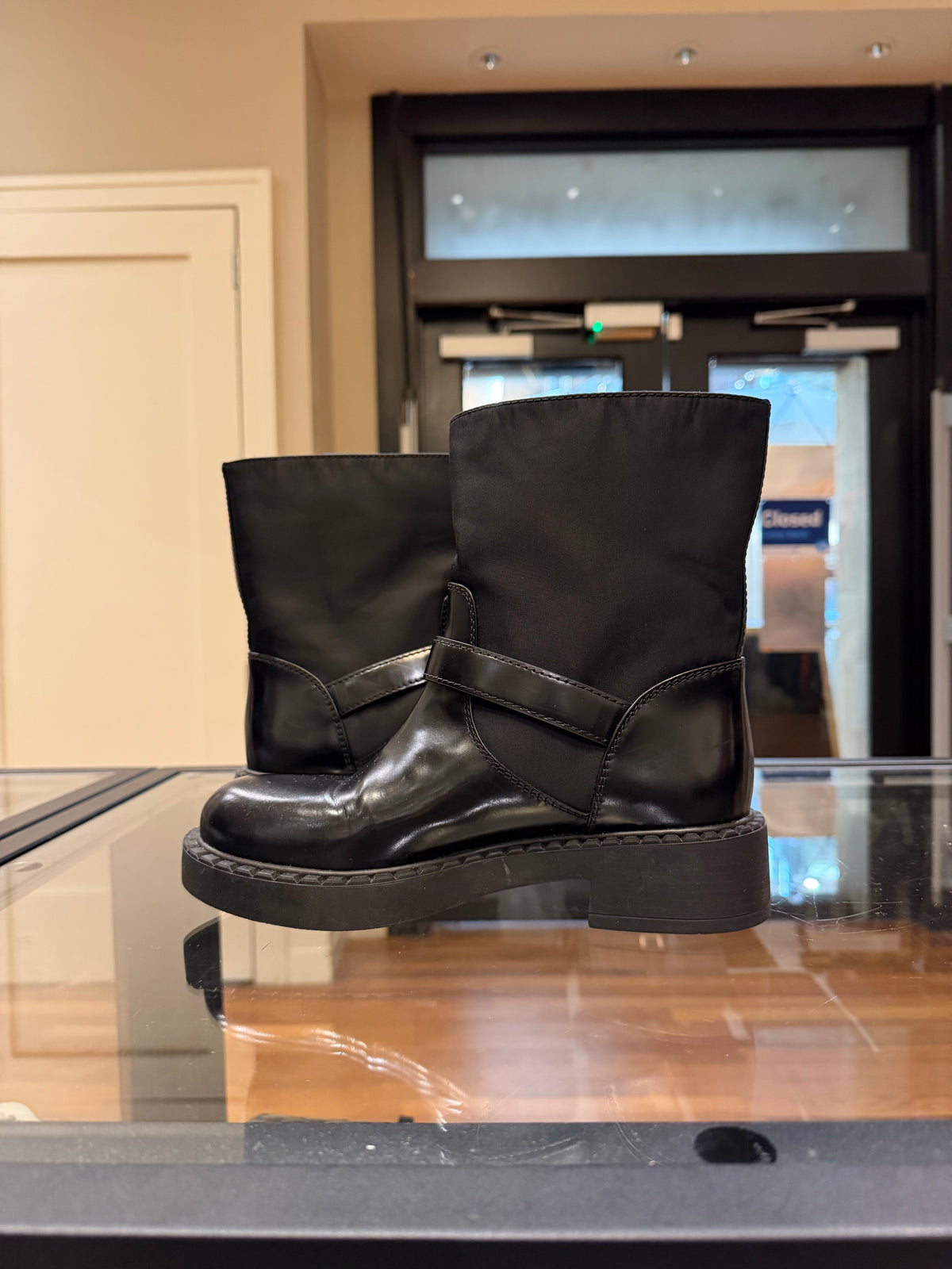 Prada Ankle Strap Nylon Moto Boots