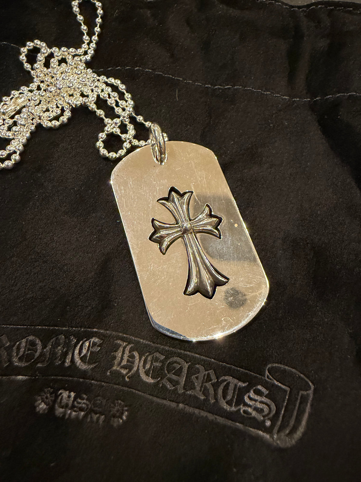 Chrome Hearts Cross Imprint Dog Tag Necklace