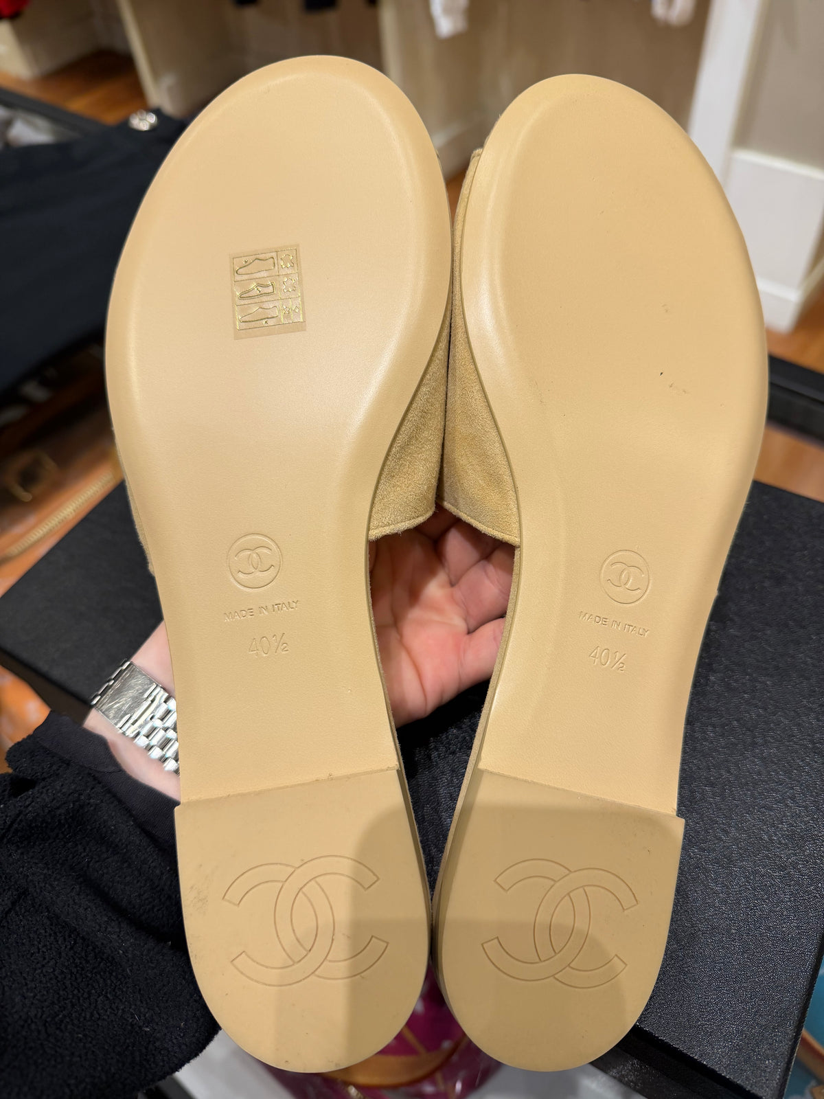 Chanel CC Velcro Strap Sandals - Beige