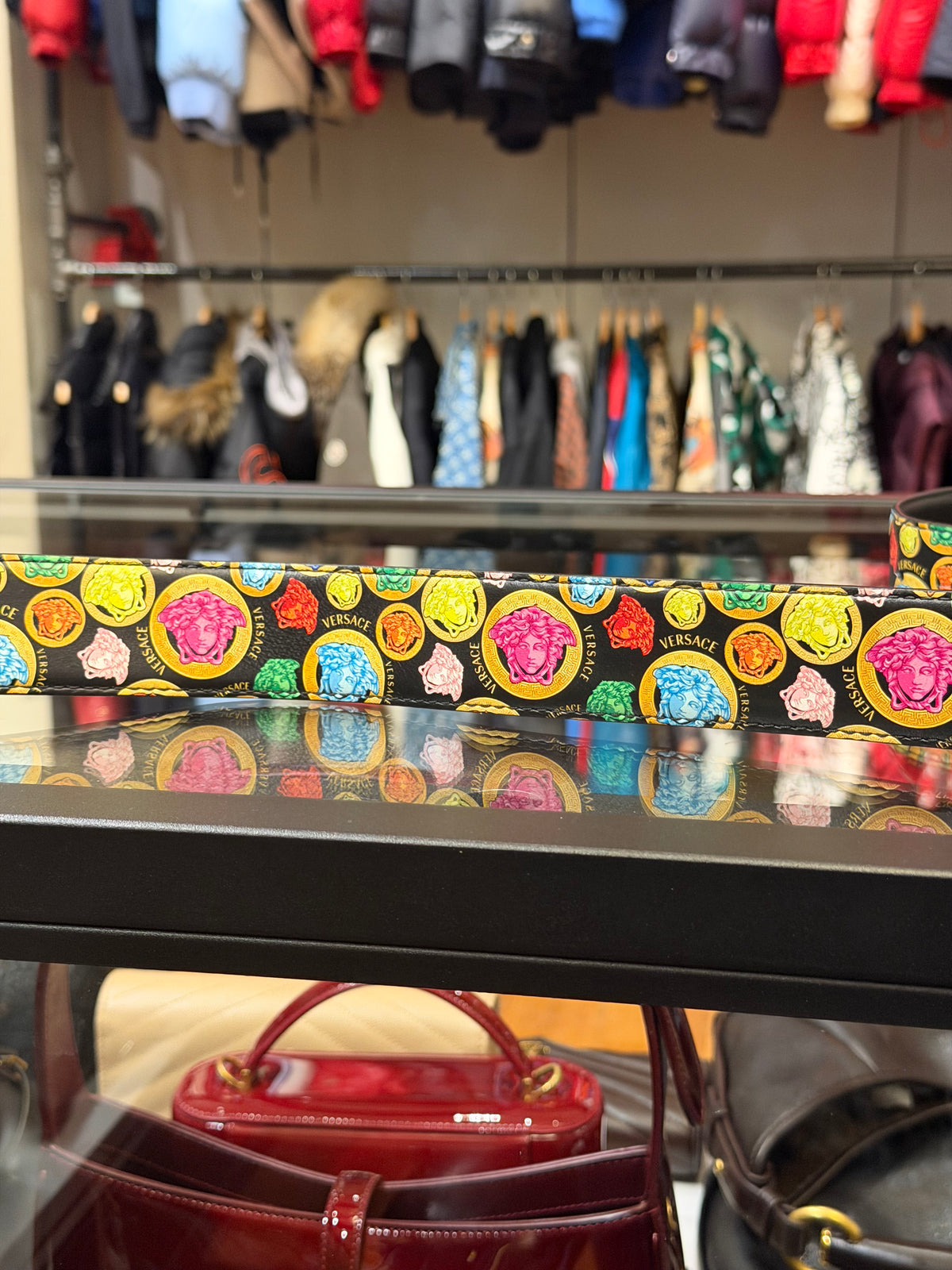 Versace Medusa Reversible Belt - Monogram/Black With Gold Buckle