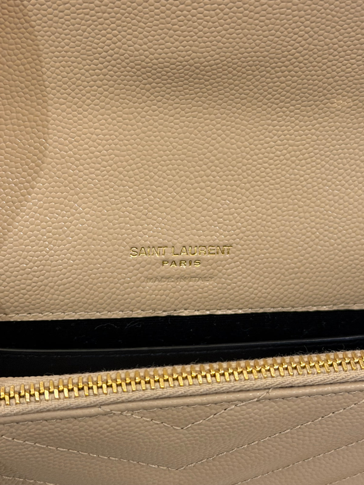 Saint Laurent Cassandre Chain Wallet - Dark beige