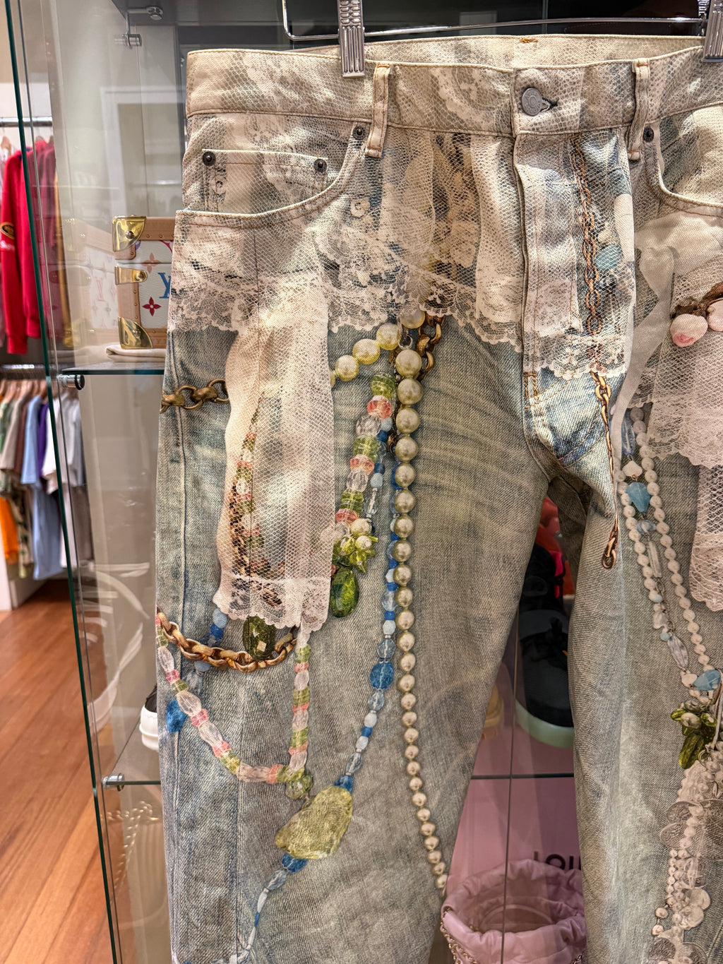 Acne Studios Trompe Pearl Chain & Lace Jeans