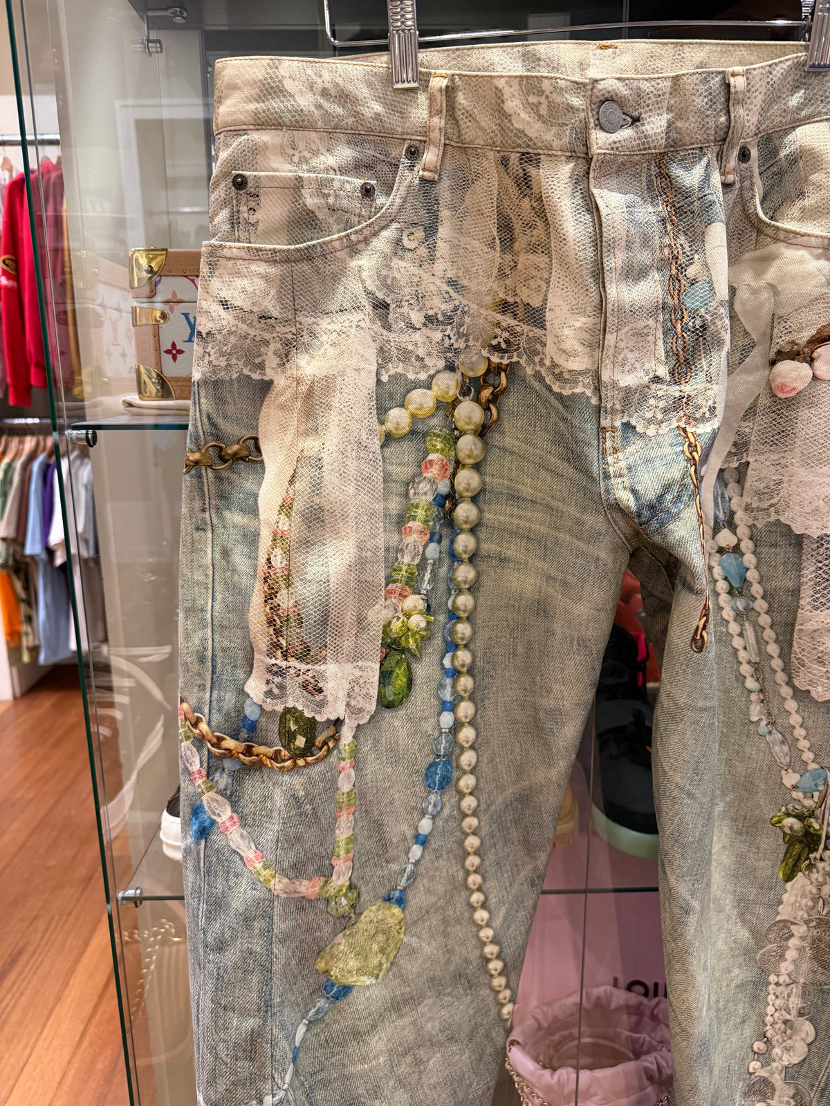 Acne Studios Trompe Pearl Chain & Lace Jeans