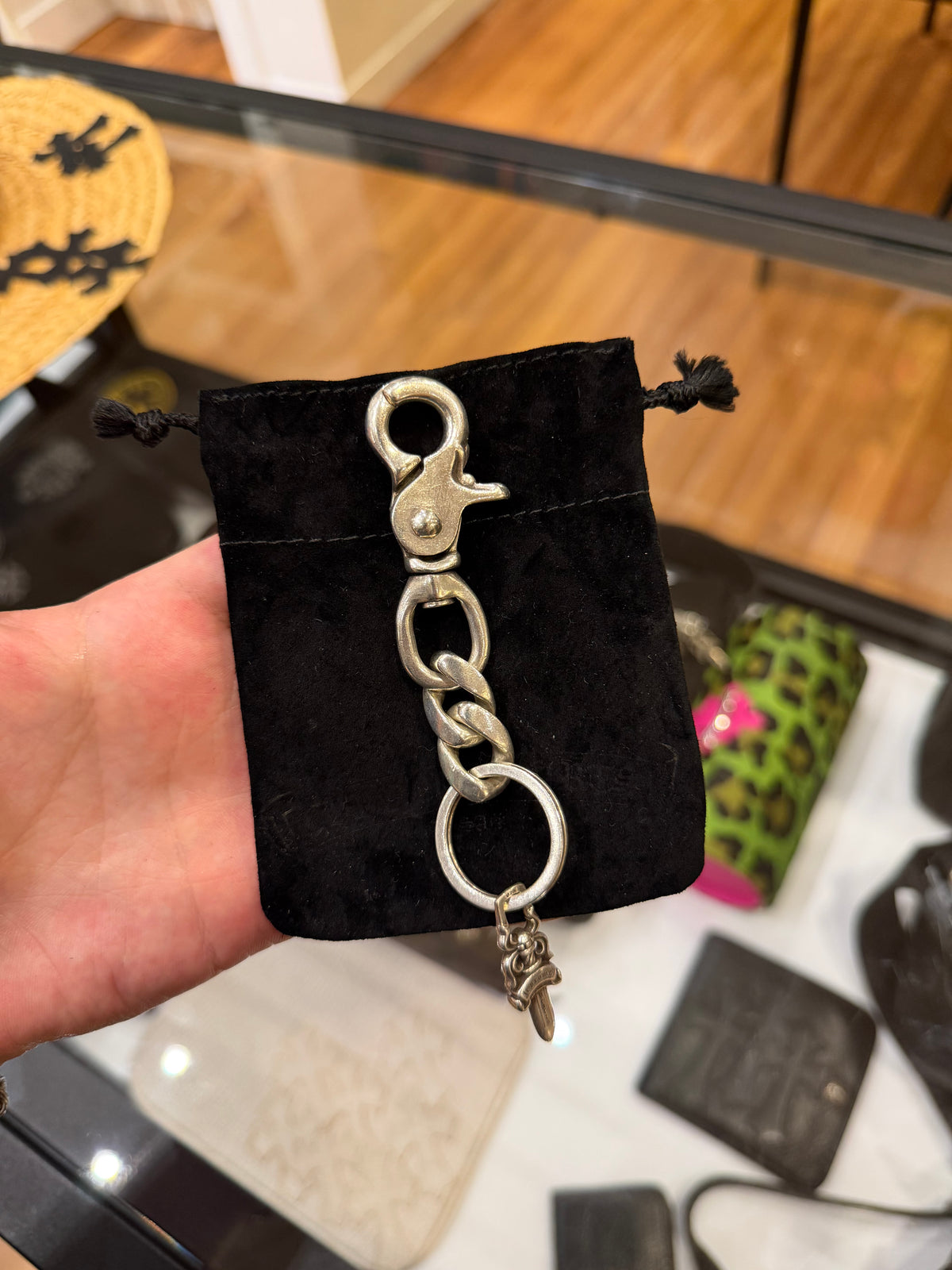 Chrome Hearts Lobster Clasp Floral Heart Keychain - Silver