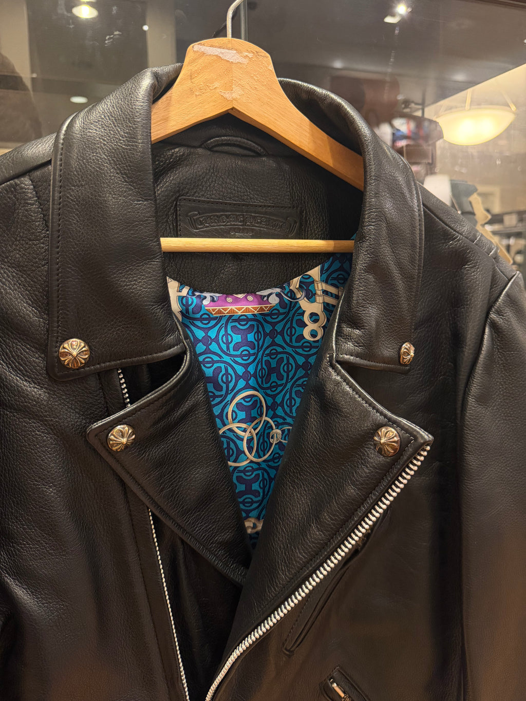 Chrome Hearts Hermes Silk Lined ‘ JJ Dean’ Leather Moto Jacket