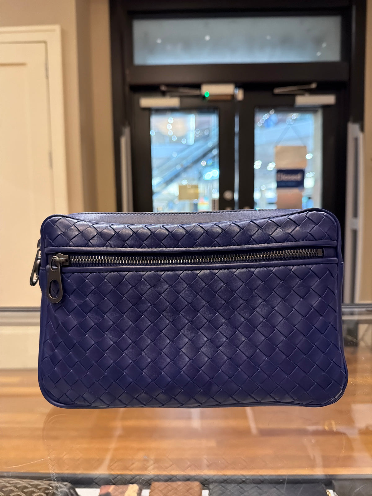 Bottega Veneta Intrecciato Woven Leather Pouch - Blue