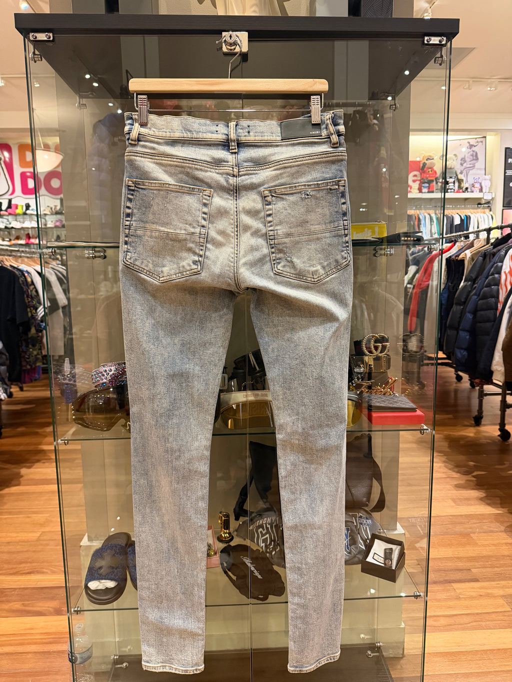 Amiri MX1 Distressed Skinny Jeans - Light Wash/ Tie Dye Patches