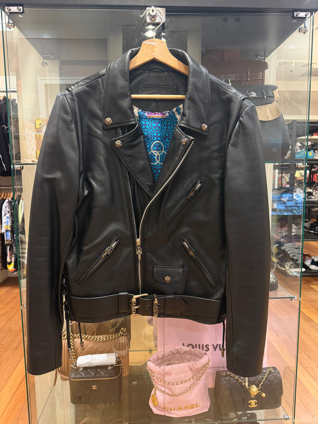 Chrome Hearts Hermes Silk Lined ‘ JJ Dean’ Leather Moto Jacket